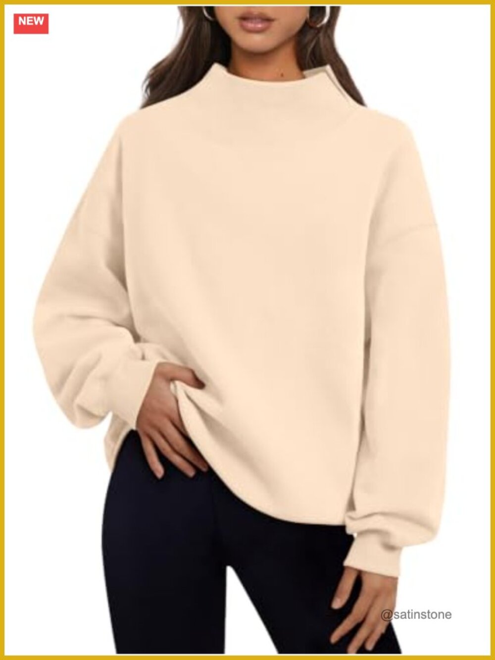 Women's Oversized Fleece Mock Neck Pullover Sweatshirt with Kangaroo Pocket